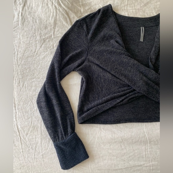 Anthropologie Cross Front Gray Crop Blouse - Picture 2 of 7